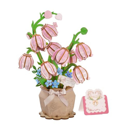 rowood 3D Puzzle Wooden Flower Craft Kit for Adults-Pink Lily of the Valley - style: Pink Lily of the Valley