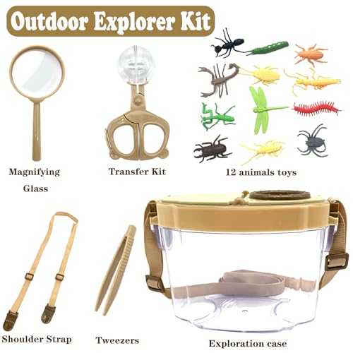 Bug Catcher Kit for Kids, 16 Pcs Kids Bug Catching Kits, Outdoor Nature Explorer Kit, Science Educational Kits with Tweezers, Magnifying Glass for Boys Girls(Gold)