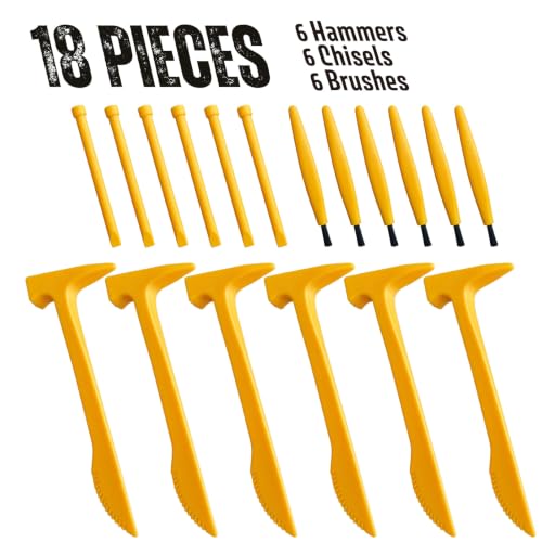 18PCS Excavation Tool Kit for Kids, Bulk Archaeology Dinosaur Dig Kit Tools with Hammer Chisel Brush, Fossil Dino and Gems Dig Kit, STEM Science Toys for Classroom Activities, Party & Boys Girls - color: 6 Set