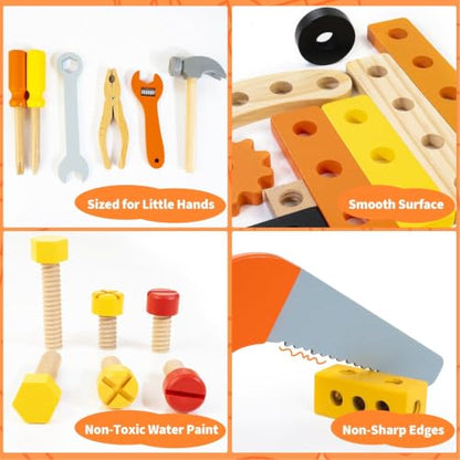 Wooden Kids Tool Bench 54 PCS Montessori STEM Tool Set for Toddlers Age 3+