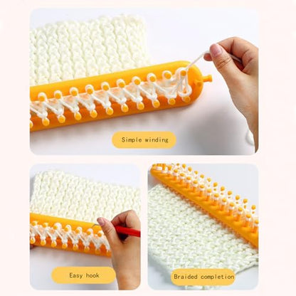 Rectangle Knitting Looms，Plastic Weaving Looms Set，Weaving Loom，Scarf Hats Making Tools，DIY Crocheting Handmade Craft Kit with a Crochet Hook and Needle for Knitting Lovers，36 cm (Yellow) - size: Rectangle,36cm,Sparse Pegs