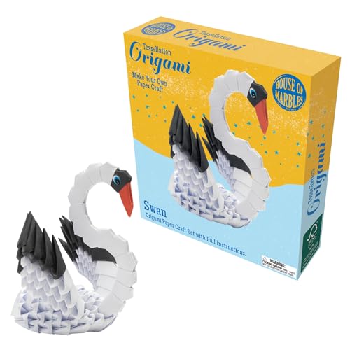 House of Marbles 3D Origami Swan Craft Kit, 25-Piece FSC-Certified Paper Folding Set with Step-by-Step Instructions, Creative Display Project for Kids and Adults