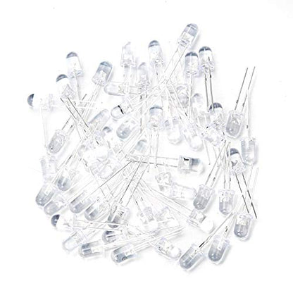 CHANZON 100 pcs 5mm White LED Diode Lights (Clear Round Transparent DC 3V 20mA) High Intensity Super Bright Lighting Bulb Lamps Electronic Components Light Emitting Diodes - color: B) White, size: 5mm Round Top