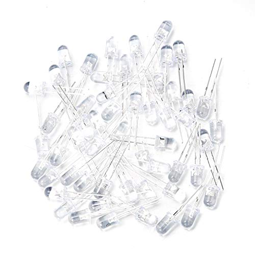 CHANZON 100 pcs 5mm White LED Diode Lights (Clear Round Transparent DC 3V 20mA) High Intensity Super Bright Lighting Bulb Lamps Electronic Components Light Emitting Diodes - color: B) White, size: 5mm Round Top