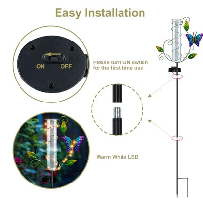 Butterfly Rain Gauge Outdoor, Garden Solar Rain Gauges Waterproof - color: Purple - Butterfly