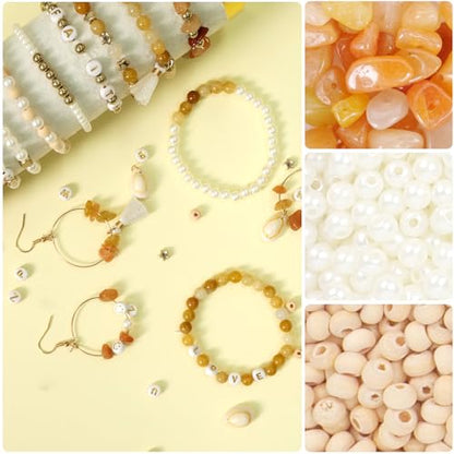 Jewelry Making Supplies Kit, Bracelet Making Kit, Natural Stone Beads - color: Yellow Jade - Red Aventurine