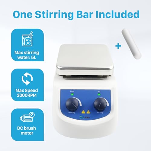 Magnetic Stirrer Hot Plate Max 380℃ (716℉0, Magnetic Hotplate Stirrer with Max Speed 2000RPM, 5L Stirring Capacity, Stirring Bar Included,Not Suitable for Accuracy and Low Temp Control