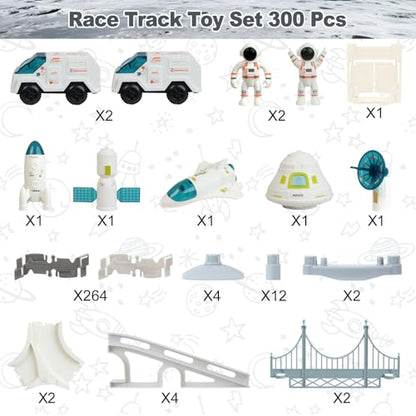 BEMITON Race Track Toy for Kids - Best Birthday Gift for 3 4 5 6 7 Year Old Boys, 290+ PCS DIY Flexible Track Playset, Creative Building Toys - color: White Space Race Track