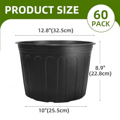 60 Pack 12.8 Inch 5 Gallon Large Plastic Plant Nursery Pots - size: 60pcs 5 gallon