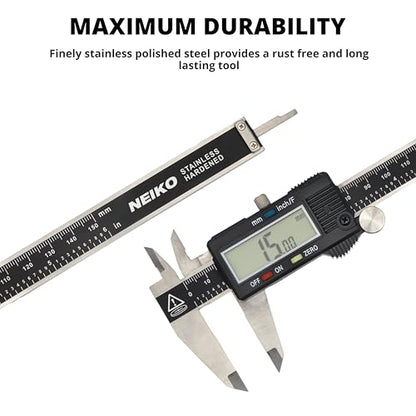 NEIKO 01407A Electronic Digital Caliper Measuring Tool, 0-6 Inches Stainless Steel Construction with Large LCD Screen Quick Change Button for Inch Fraction Millimeter Conversions, Digital Caliper - size: 6 Inch, style: Stainless Steel