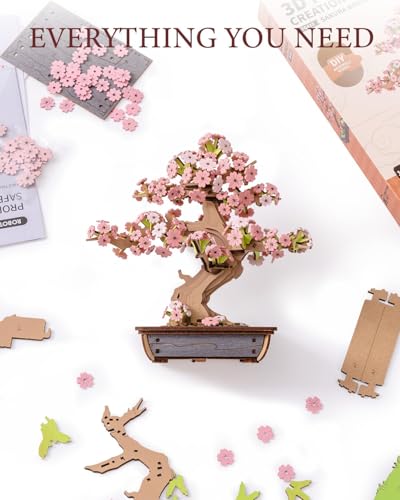 Rowood 3D Puzzles for Adults,Mother's Day DIY Wooden Flower Cherry Blossom Sakura Bonsai Tree Botanical Collection Building Set Craft Kits for Adults,Gift on Christmas Birthday - style: Sakura Bonsai