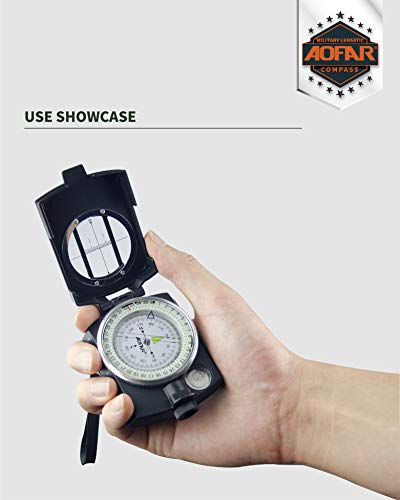 AOFAR Military Compass,AF-4580 Lensatic Sighting, Waterproof and Shakeproof with Map Measurer Distance Calculator, Pouch for Camping, Hiking - color: Black