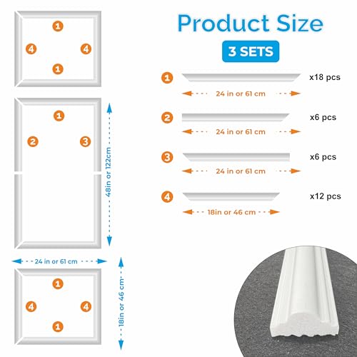 Birdeco Wall Molding Kit, Pre-Cut Paintable Moulding Trims, Easy Installation, Ready to Assemble Wall Molding Kit Trim for Accent Interior Decor, Total 9 Frames (Not Peel & Stick)