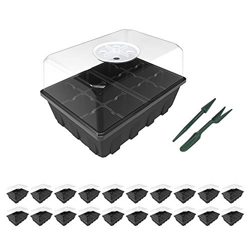 Gardzen 20 Pack Seed Starter Trays with Adjustable Vented Dome 240 Cell - color: Black, size: 20-Pack