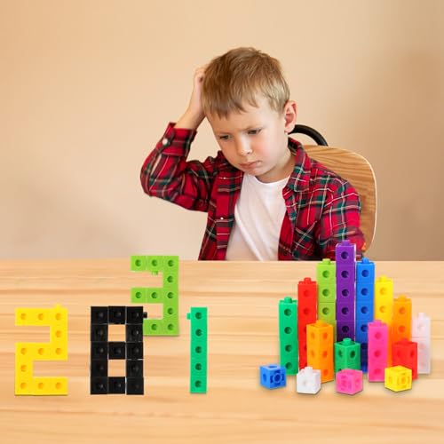 Jenaai 200 Pieces Linking Cubes for Math Counting Cubes, Plastic Counting Blocks, Colorful Math Manipulatives Classroom Learning Supplies for Preschool Activities Boy Girl(Classic Style) - style: Classic Style