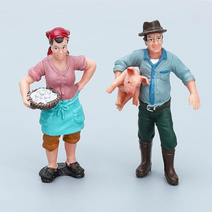 ONEST 14 Pieces Mini Farmer Figurines Hand Painted Farm Animals Figures Realistic Detailed Cow Sheep Poultry Farmer Farm Animal Figurine Model - style: Farmer
