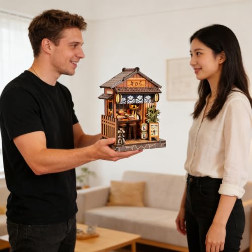 Music Park Book Nook for Adults, 3D Wooden Puzzle Japanese Eatery with LED - color: Japanese Eatery