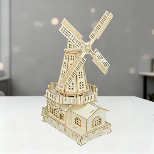 3D Wooden Puzzles Laser Engraving DIY Safe Assembly Constructor Kit Toy for Teens and Adults, World Famous Buildings Mechanical 3-D Models for Self-Assembly (C2 Dutch Windmill)