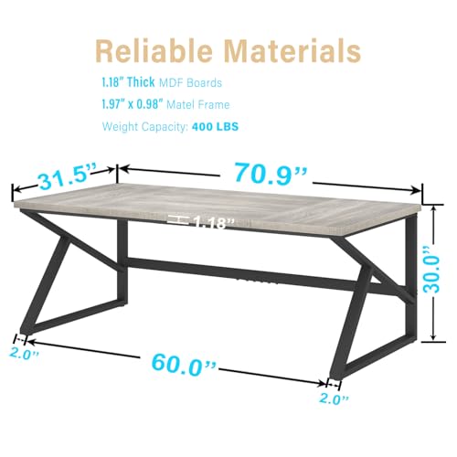 HSH 70 Inch Long Grey Desk, Large Home Office Computer Desk for 2 People - color: Light Grey Oak, size: 70 Inch
