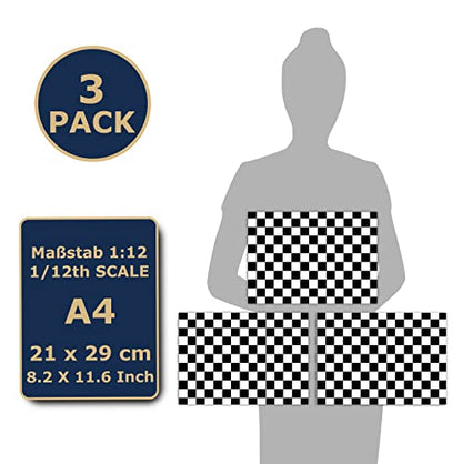 3 Sheets Self Adhesive Floor Tiles for Dollhouse 1:12 Scale (Checkerboard Pattern Normal) - style: Checkerboard Pattern Normal
