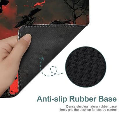 Red Moon Raven Extended Gaming Mouse Pad 35.4 x 15.7 Inch, Gothic Crow Large Desk Mat, Dark Fantasy Mouse Pad with Non Slip Rubber Base for Gaming Setup and Office - color: 51, size: 35.4"x 15.7"