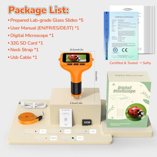 Kids Digital Microscope with 3-Inch Screen: STEM Toy Science Gift Ages 4-12 - color: Orange