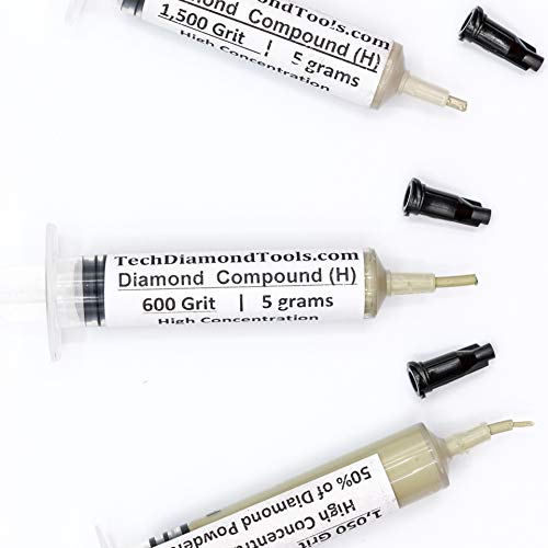 TechDiamondTools Diamond Polishing Paste Kit — 3 Grits (600, 1050, 1500) | USA Made | Oil-Based Syringes | Progressive Polishing Set for Metal, Glass, Gemstone, Knife, Jewelry | 50% Diamond Powder - size: 600 1050 1500 Grit, style: High 50% concentration