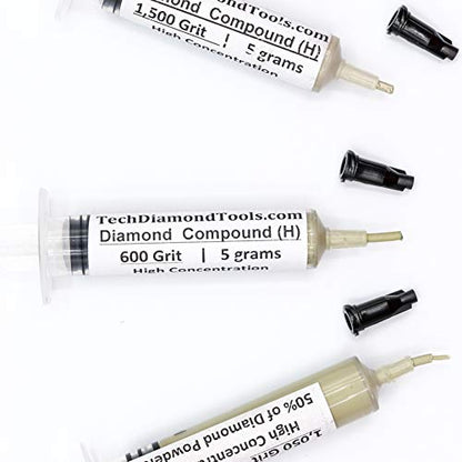 TechDiamondTools Diamond Polishing Paste Kit — 3 Grits (600, 1050, 1500) | USA Made | Oil-Based Syringes | Progressive Polishing Set for Metal, Glass, Gemstone, Knife, Jewelry | 50% Diamond Powder - size: 600 1050 1500 Grit, style: High 50% concentration