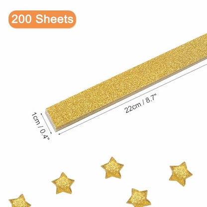 MECCANIXITY 200 Sheets Origami Paper Glitter Stars Papers Gold Fold Paper for Beginner Arts Crafts Projects,0.4 x 8.7 Inch - color: Gold
