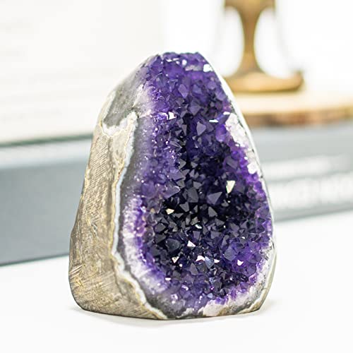 Natural Deep Purple Amethyst Crystal Geode from Uruguay 1lb-1.5lb, A Grade Amethyst Cluster, Premium Gift Box for Collectors Reiki Healing Positive Energy by GEMBOURY - size: 1 Pound-1.5 Pound