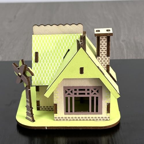 Log Cabin Mini House 3D Wooden Puzzle Model (Green Little House) - color: Green Little House