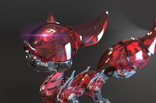 Mechanical Fox Model Kit | 3D Metal Puzzle for Adults | Articulated Alloy and Steel Construction | Movable Joints | LED Light | DIY Assembly Model | Display Ornament and Gift (Red) - color: Red