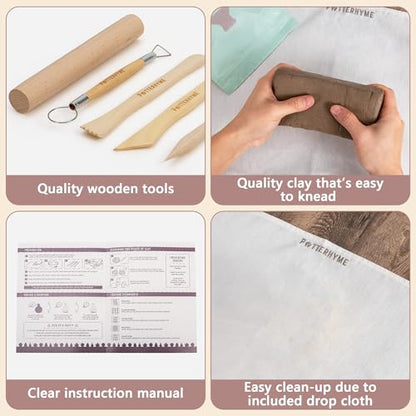 Air Dry Clay Kit for Adults - Complete Pottery Starter Set with Tools