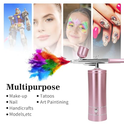 Airbrush Kit Air Brush Kit With Air Compressor Nail Charms Wireless Air Brush for Barber, Nail Art,Makeup, Model Painting (Pink) - color: Pink