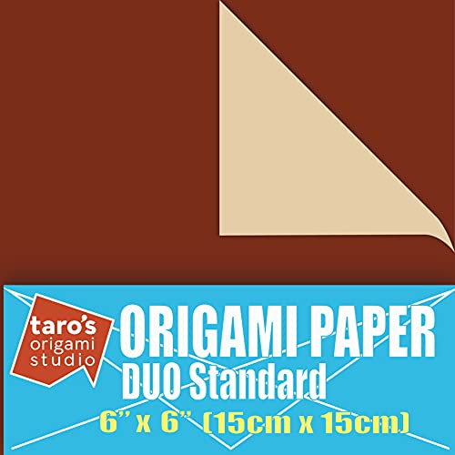 [Taro's Origami Studio] Duo Dark Brown/Beige (Diffrent Colors On Each Side) Double Sided Standard 6 Inch (15 cm) Kami Paper with Color Change Patterns, 50 Sheets (Made in Japan) - color: Dark Brown/Beige