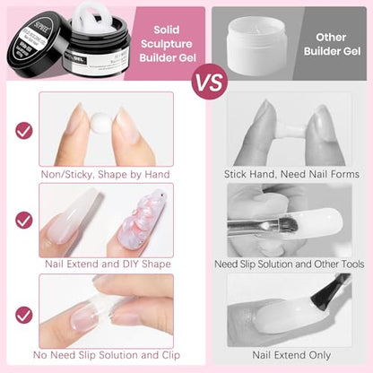 3d Sculpting Gel for Nail Art, Non-Stick Hand Solid Builder Gel - color: Clear&Mikly White&Aurora Pink