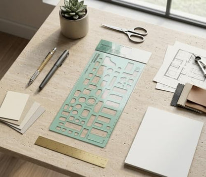 Printtoo Furniture Template Stencil, 2mm Thick Clear Green Acrylic Interior Design Ruler, Furniture Layout Cutouts with Measurements, Drafting Tool for Architects, Students & Designer - color: Series-PRTD-2412A