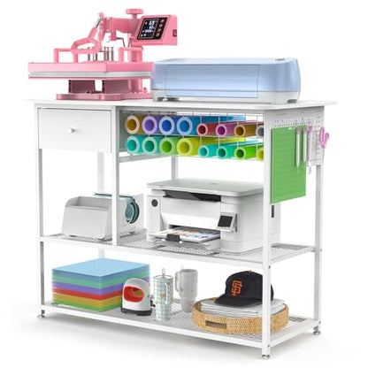 Crafit Extra Large Heat Press Table with Vinyl Storage, Foldable Stand - color: Extra Enlarged Size - White