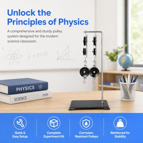 Housoutil Pulley Block Set Physics Lab Science Kit Experiments, 13.4 Inch Physics Experiment Kit, Block and Tackle Pulley System for Science Project, Educational Laboratory Mechanics Equipment