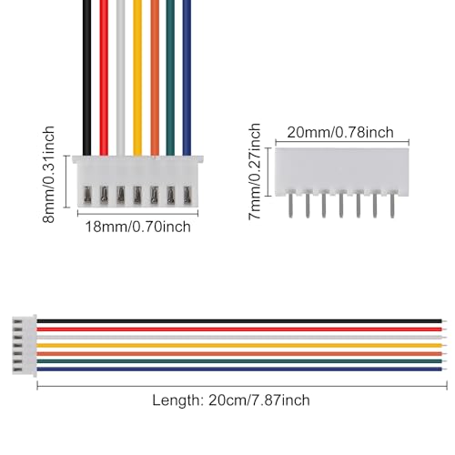 ACEIRMC 10Pairs JST-XH Connector Kit, XH 2.54mm 7 Pin Header Male and Female Connectors Plug Adapter with Flat Wire Cable 200mm 26AWG Compatible with JST XH (7P) - color: 7P
