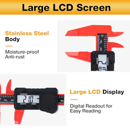 6" Electronic Digital Caliper with LCD Screen - color: Red
