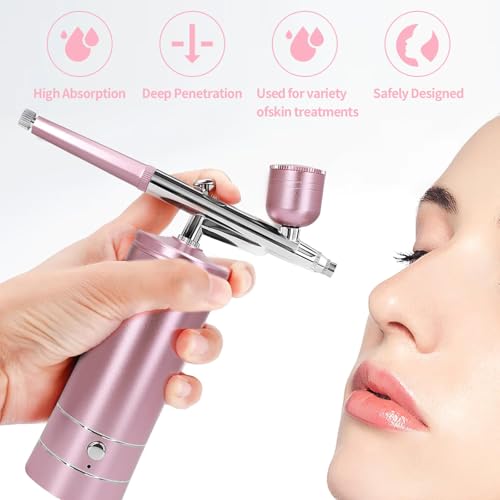 Airbrush Kit Air Brush Kit With Air Compressor Nail Charms Wireless Air Brush for Barber, Nail Art,Makeup, Model Painting (Pink) - color: Pink