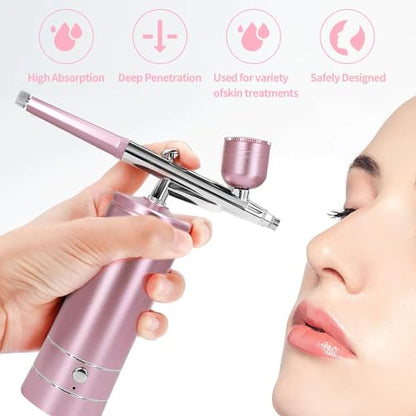 Airbrush Kit Air Brush Kit With Air Compressor Nail Charms Wireless Air Brush for Barber, Nail Art,Makeup, Model Painting (Pink) - color: Pink