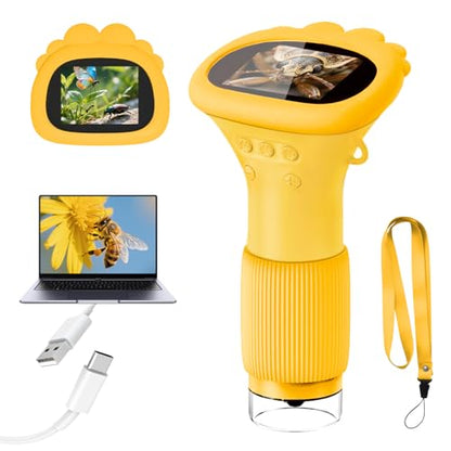 Acoath Microscope for Kids, 1000X Handheld Digital Miniscope with 2.0" Screen, Portable Pocket Microscope Education Toys Birthday Gifts for Age 3 4 5 6 7 8 9 10 Girls Boys - color: Yellow
