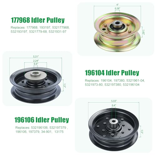 532196106 with 532196104 177968 Idler Pulley for Husqvarna 48" Deck - color: T28 196106+196104+177968