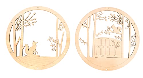 Rayher Wood Building Kit for 3D Wreath with Fox and Squirrel Design, Seasonal DIY Wood Craft Set with 9 slot-together Pieces, Diameter 30cm, natural wood, 63156505 - style: Classic