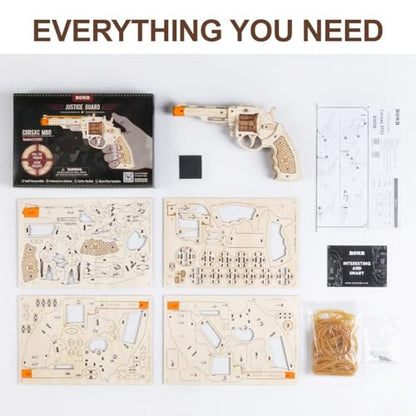 ROKR 3D Wooden Puzzle DIY Building Toys Mechanical Model - Multi-Player Game with Wood Targets &Rubber Bands, Gifts for Adults - color: 02 Wood Pistol M60