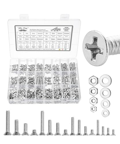 Mr. Pen- Nuts and Bolts Assortment Kit, 900 pcs, Stainless Steel - size: 900 pcs,#4-40,#6-32,#8-32,#10-24, style: Phillips Flat Head