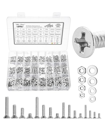 Mr. Pen- Nuts and Bolts Assortment Kit, 900 pcs, Stainless Steel - size: 900 pcs,#4-40,#6-32,#8-32,#10-24, style: Phillips Flat Head