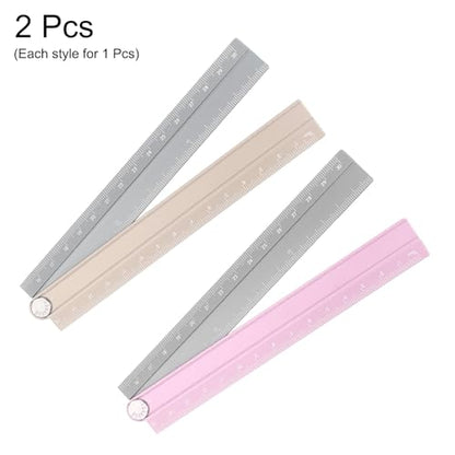 HARFINGTON 2pcs Folding Straight Ruler 30cm Metric Aluminum Alloy Protractor Foldable Angle Ruler Geometric Measuring Tool with Angle Line for Architect Artist Office, Gold Silver/Pink Silver - color: Gold Silver/Pink Silver